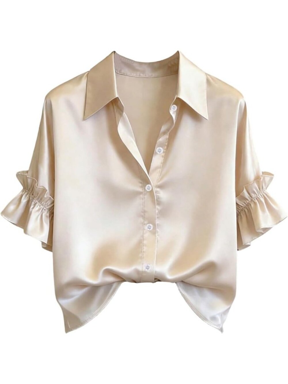 Chic Satin Ruffle Blouse with Button Collar | Dressy Business Shirt for Women